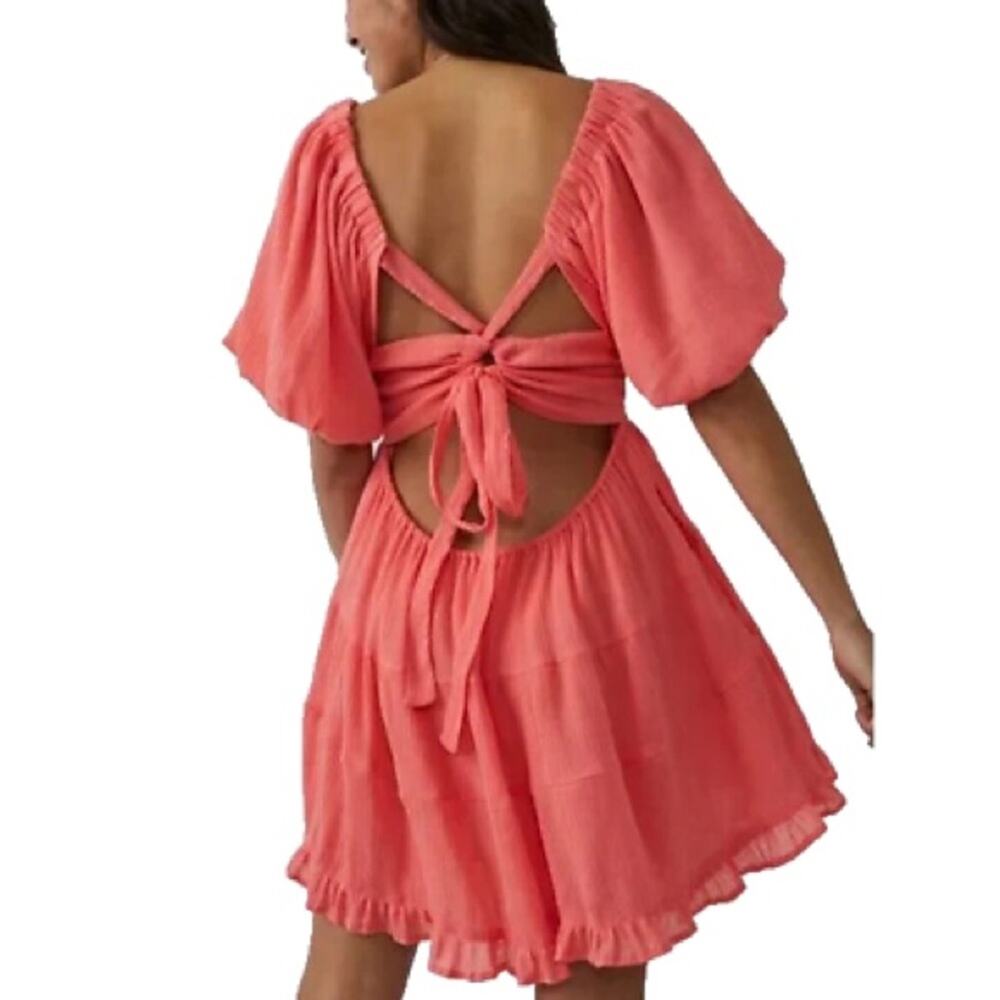 Free People Perfect Day Watermelon Short Puff Sleeve Mini Dress Women’s Size XS - Picture 10 of 10